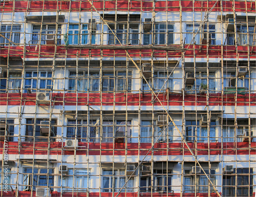 Fotografía asian industrial technology, the bamboo Scaffolding on the modern office glass b