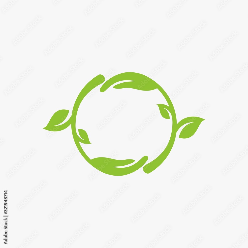 Circle green leaf logo design. Bio natural abstract vector. Circle leaves icon symbols. Circle green leaf logo design. Bio natural abstract vector. Circle leaves icon symbols.