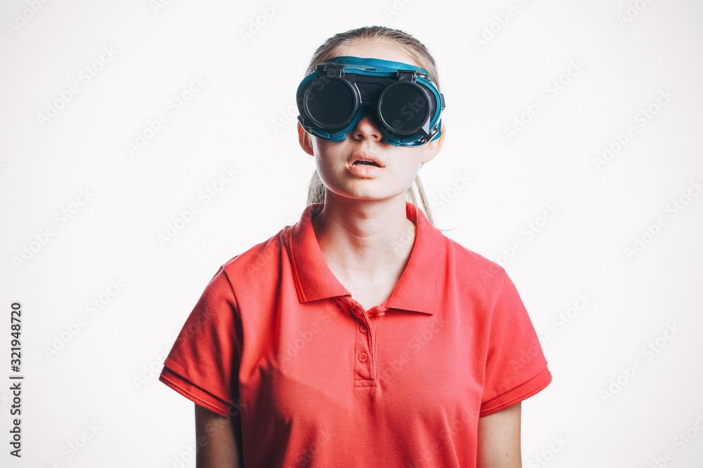 girl in virtual reality glasses playing