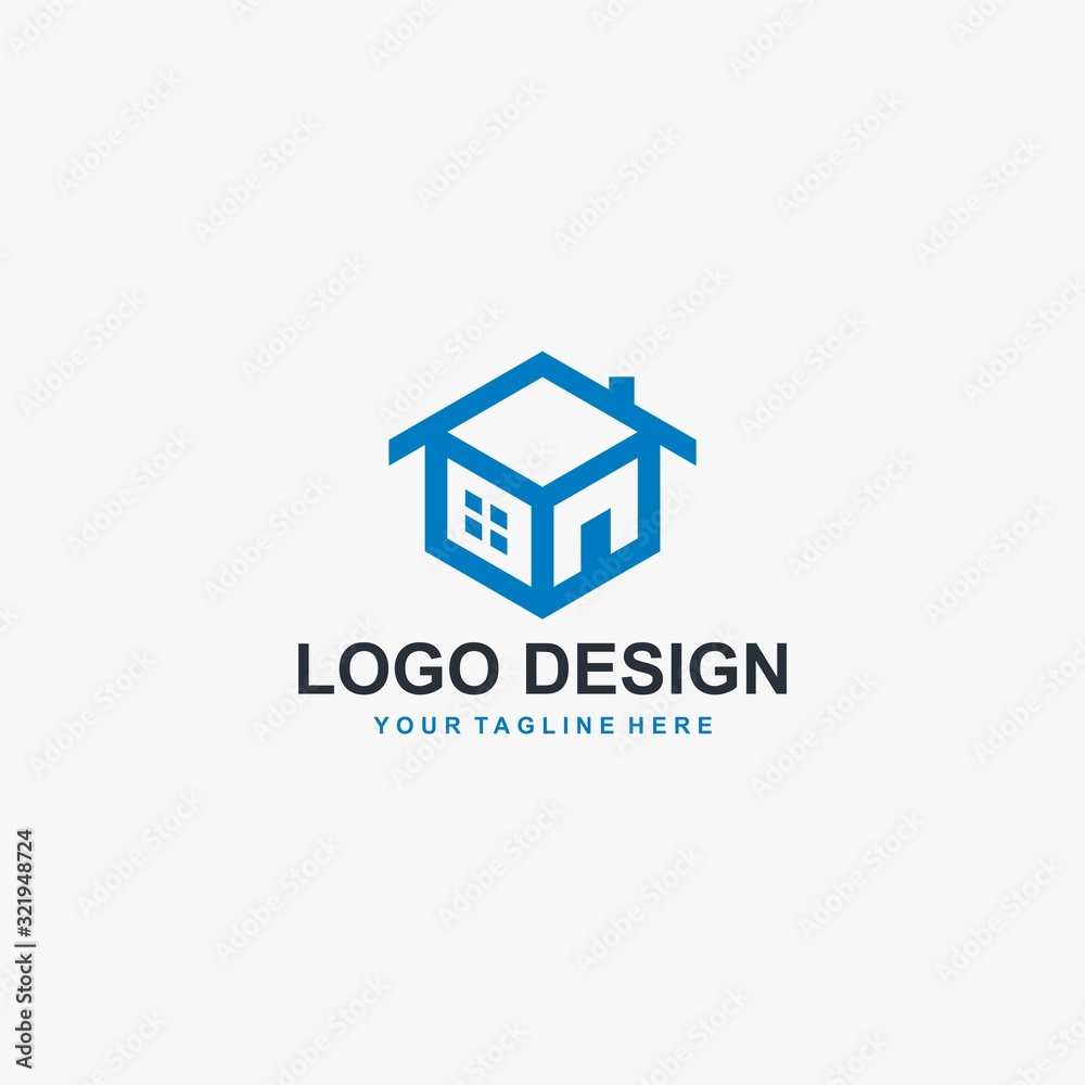 Real estate logo design. House cube abstract symbol. Outline home icon vector. Real estate logo design. House cube abstract symbol. Outline home icon vector.