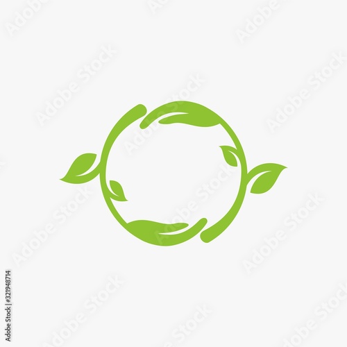 Circle green leaf logo design. Bio natural abstract vector. Circle leaves icon symbols.
