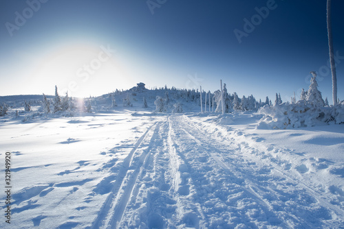 winter landscape Polish mountains Giant Mountains shelter