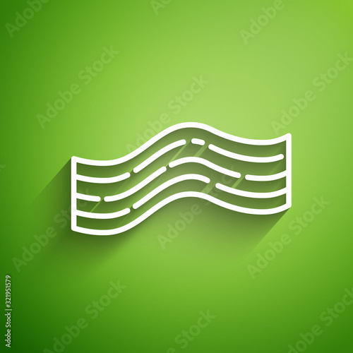 White line Bacon stripe icon isolated on green background. Vector Illustration