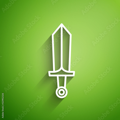 White line Sword for game icon isolated on green background. Vector Illustration