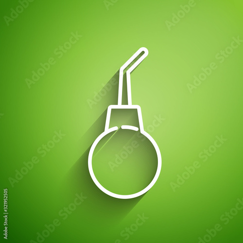 White line Enema pear icon isolated on green background. Medical rubber pump. Vector Illustration