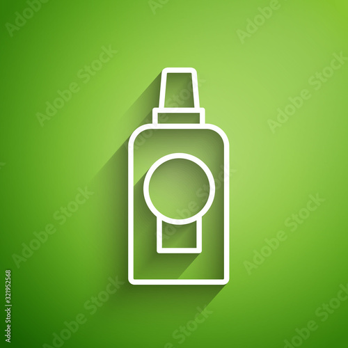 White line Mouthwash plastic bottle icon isolated on green background. Liquid for rinsing mouth. Oralcare equipment. Vector Illustration