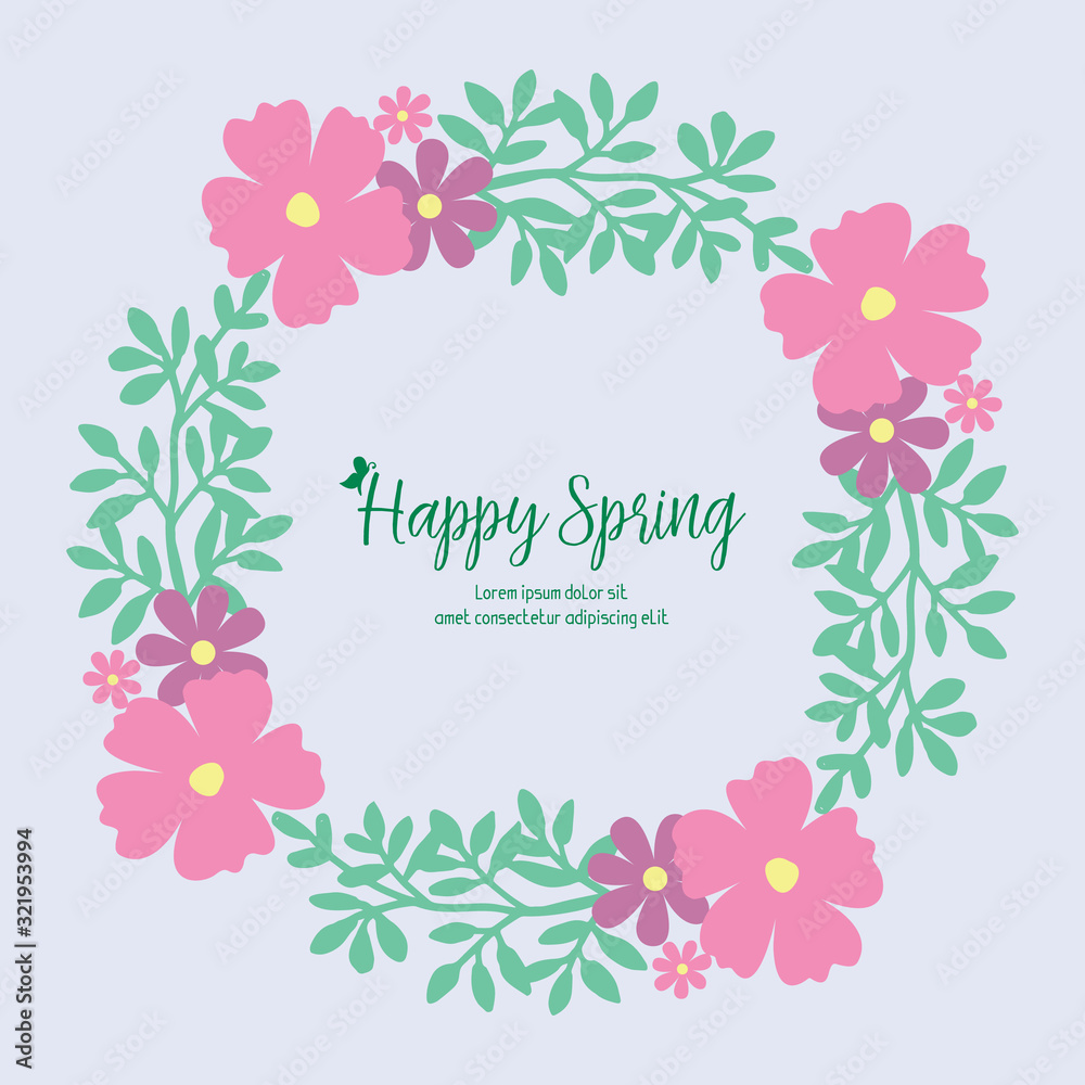 Beautiful frame design with leaf and pink flower, for happy spring invitation card design. Vector