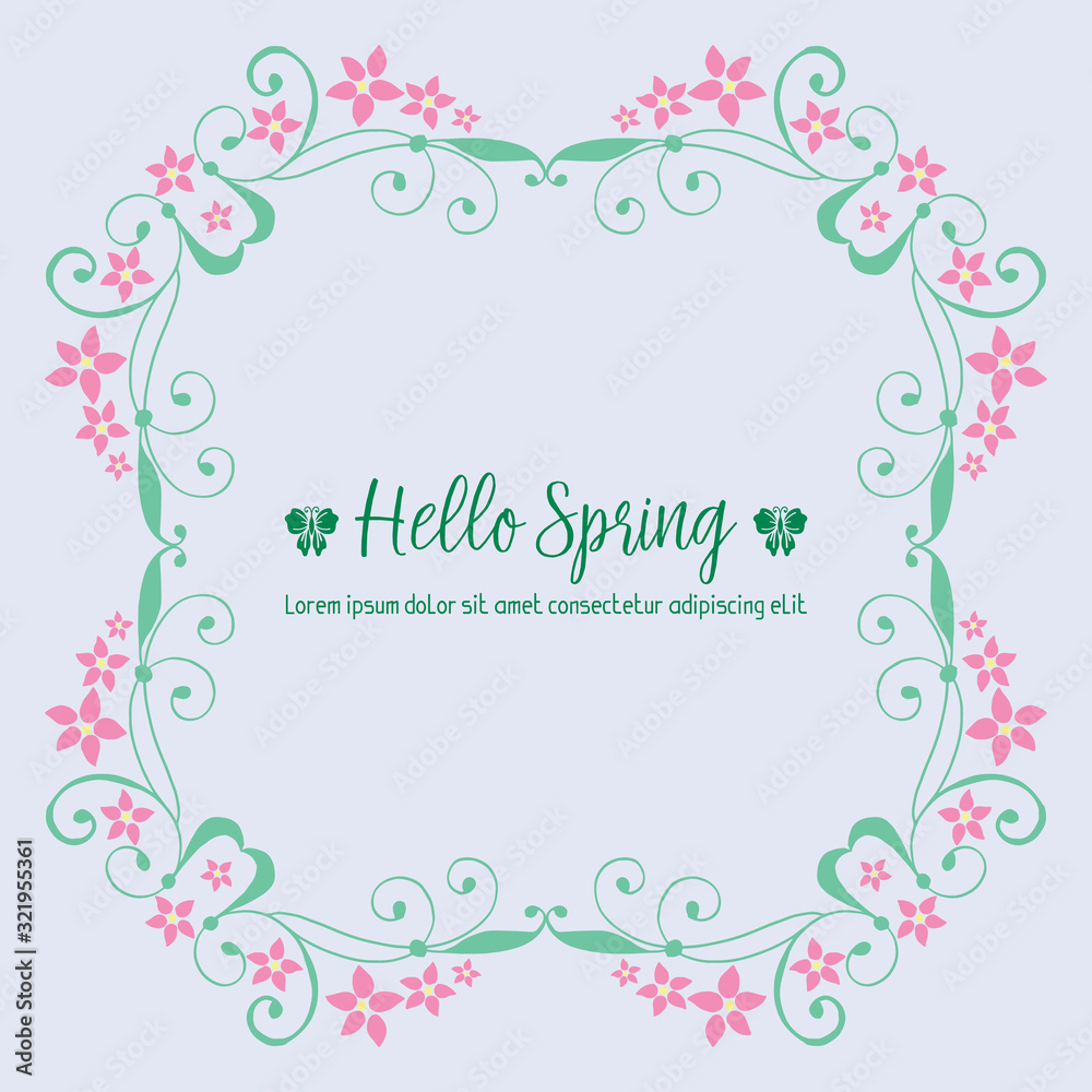 Cute Shape of happy spring greeting card, with beautiful leaf and flower frame. Vector