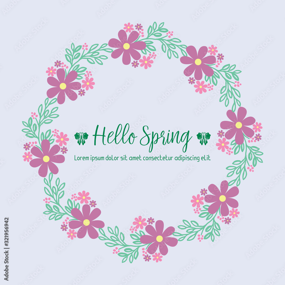 The beauty of pink wreath frame, for happy spring greeting card template design. Vector