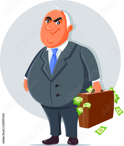 Corrupt Politician with Briefcase Full of Money Cartoon