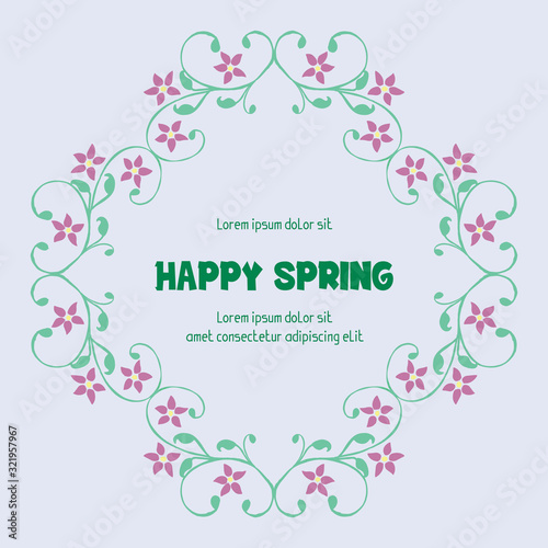 Wallpaper for happy spring greeting card design, with beautiful concept of leaf and floral frame. Vector