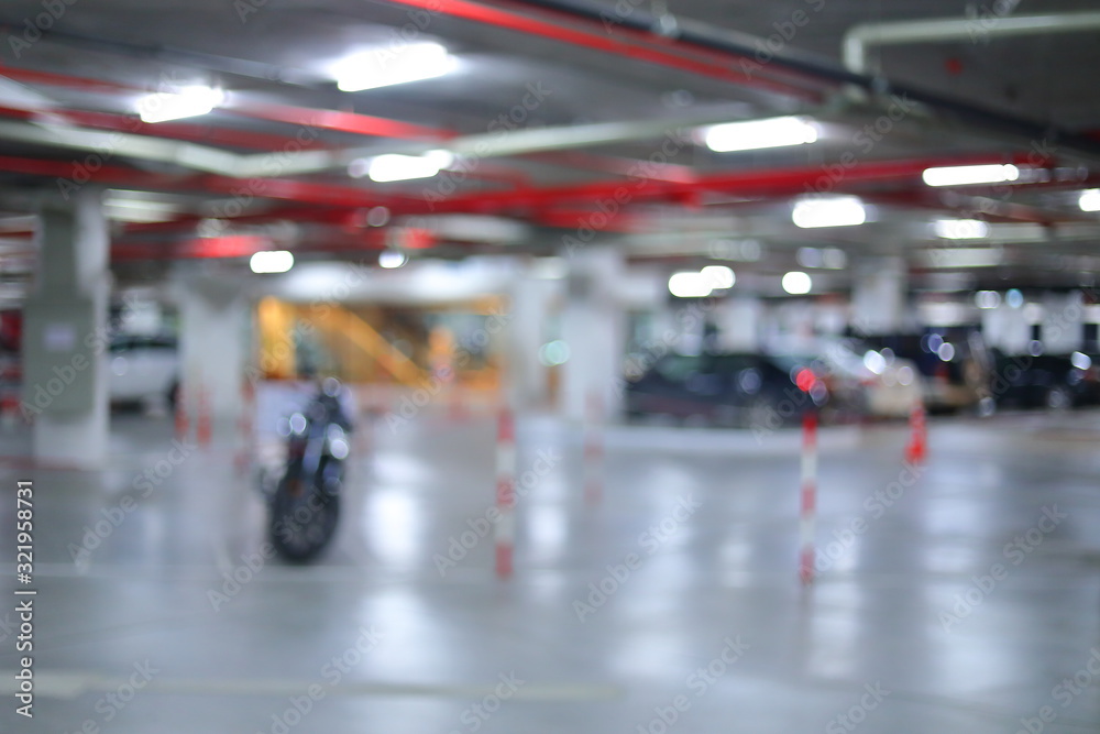 underground of car park in building, blur image
