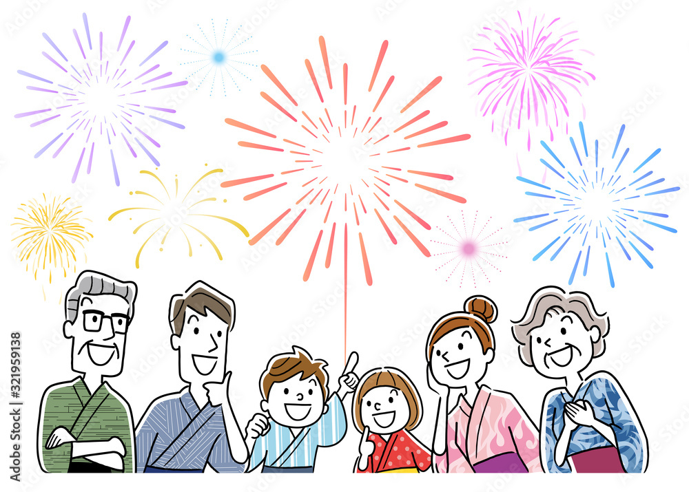 Illustration material: Family watching fireworks Illustration material: Family watching fireworks
