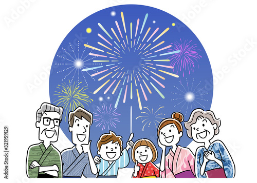 Illustration material: Family watching fireworks
