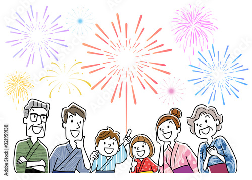 Illustration material: Family watching fireworks