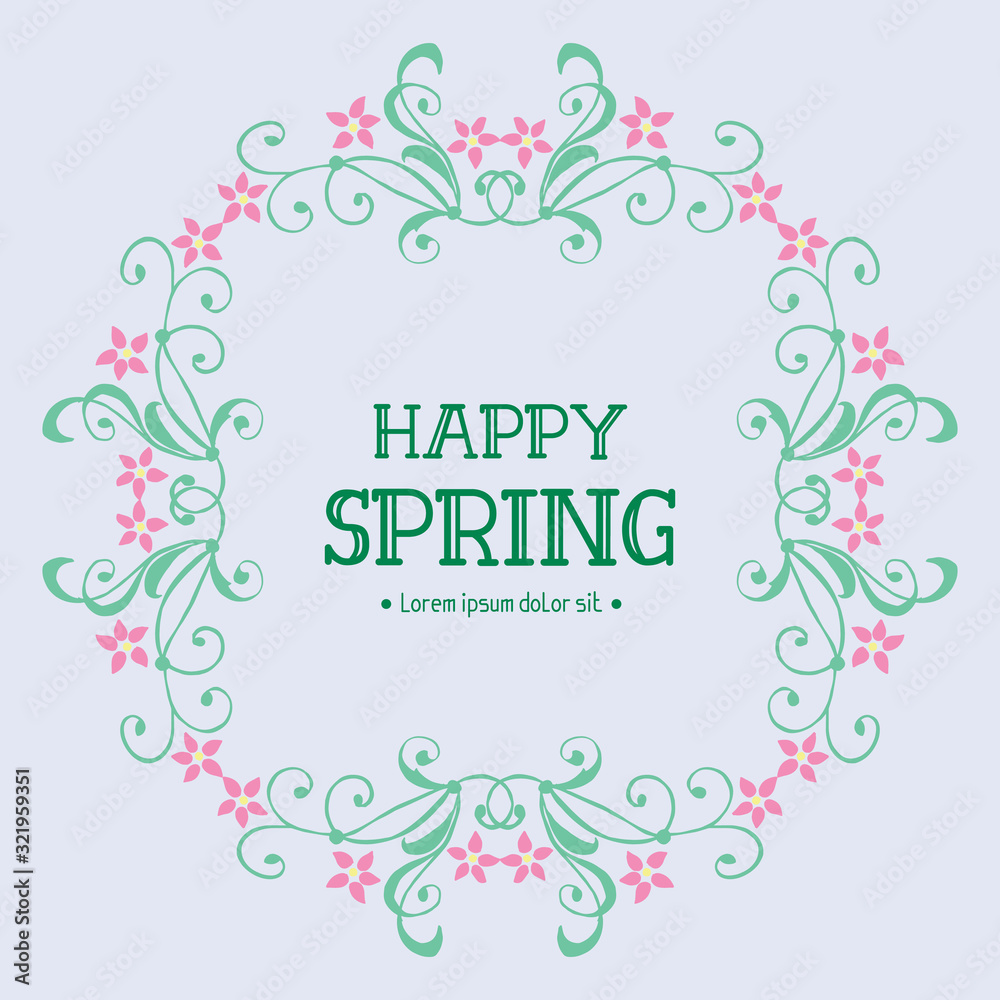 Antique shape of leaf and pink flower frame, for happy spring greeting card wallpaper design. Vector