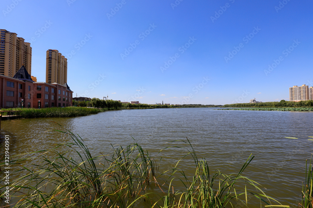 waterfront city architectural scenery, China waterfront city architectural scenery, China
