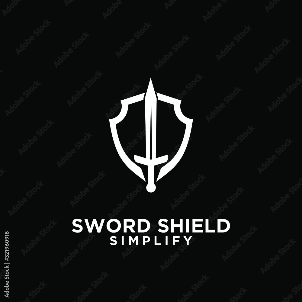 black sword and shield logo icon design vector with dark background black sword and shield logo icon design vector with dark background