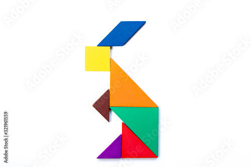 Free Download Color wood tangram puzzle in rabbit shape on white background - GFXLoad