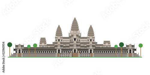 Angkor Wat (Cambodia). Isolated on white background vector illustration.