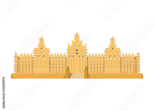 Great Mosque of Djenne (Mali). Isolated on white background vector illustration.