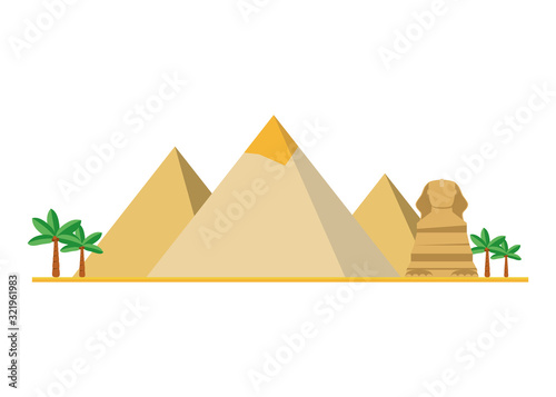 The Pyramids of Giza (Egypt). Isolated on white background vector illustration.