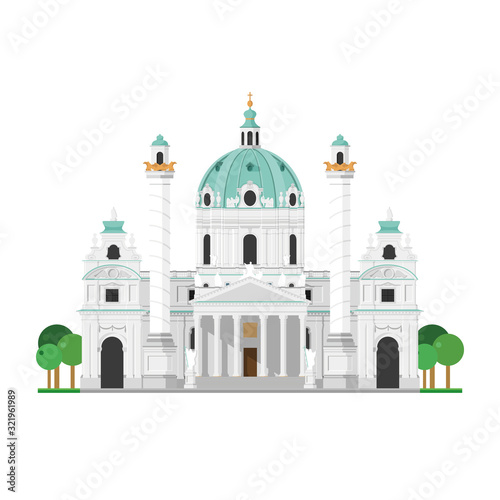 St. Charles’ Church (Vienna, Austria). Isolated on white background vector illustration.