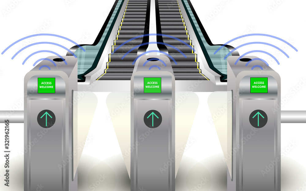 RFID barrier gate to escalator	 - obrazy, fototapety, plakaty 