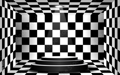 podium in the white and black room	