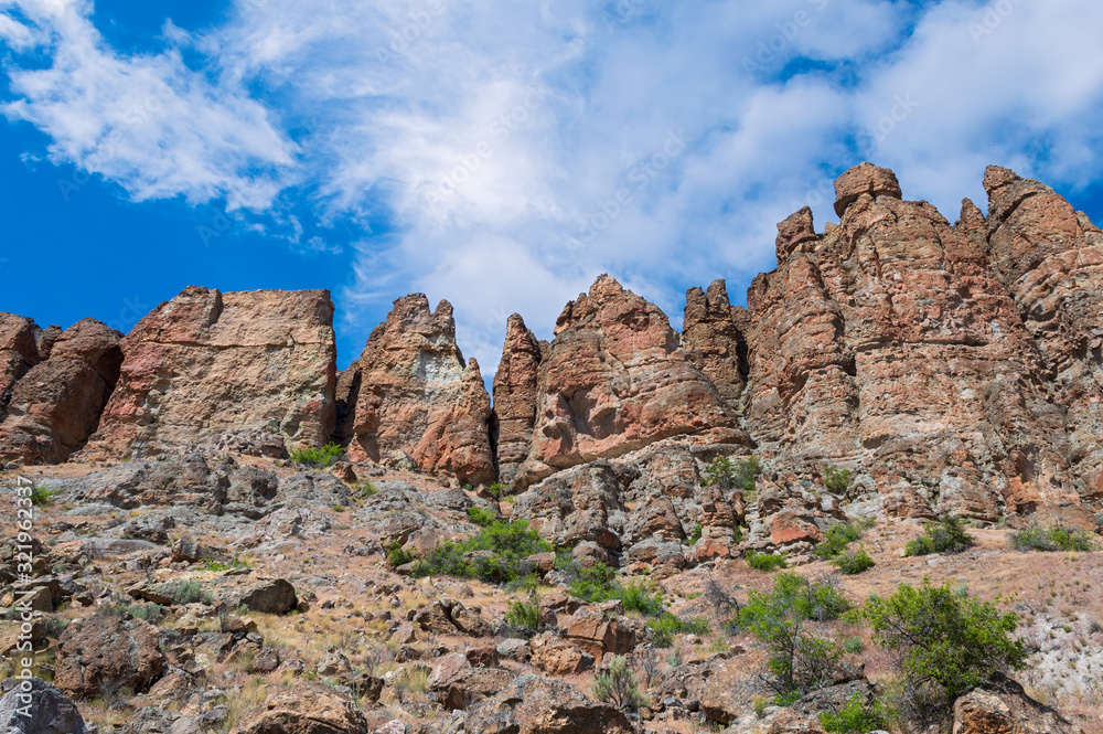 Rock formations at the Clarno Unit of the John Day Fossil Beds National Monument, Oregon, USA