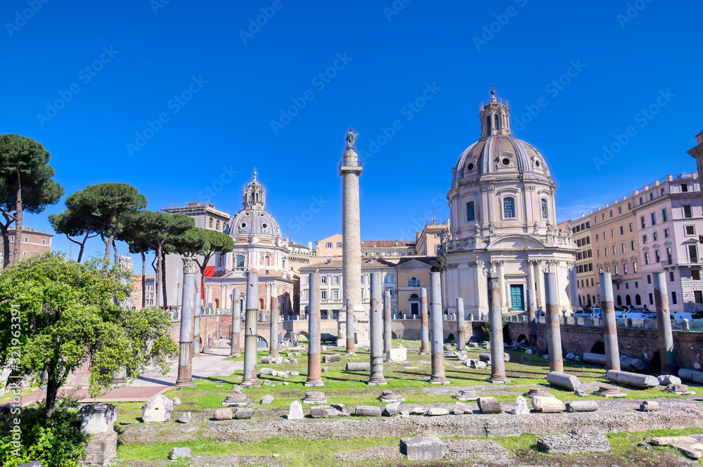Trajan's Column and Trajan's Forum located in Rome; Italy.