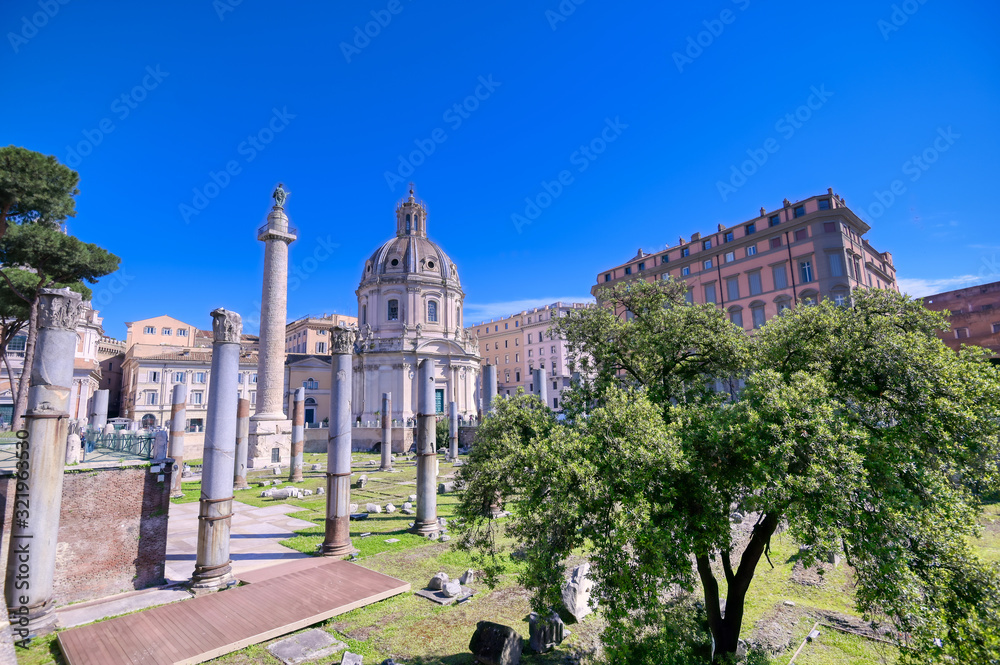 Trajan's Column and Trajan's Forum located in Rome; Italy.