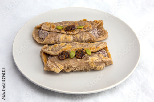 Fried Sorghum pancake with red bean which is called susu bukkumi in Korea photo