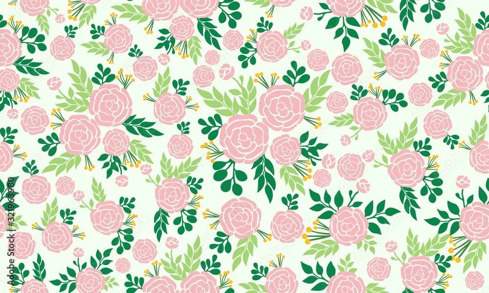 Beautiful rose flower for spring, with cute leaf and floral pattern design.