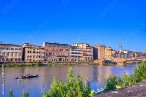 A view along the Arno River in Florence  Italy.