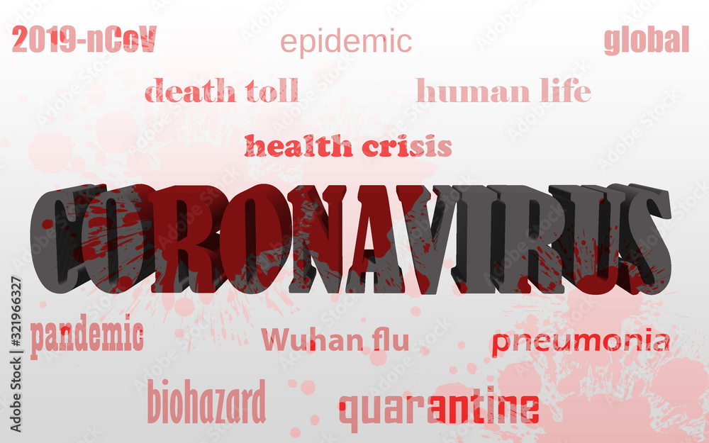 Fototapeta premium Coronavirus Illustration with Blood Spattered Text