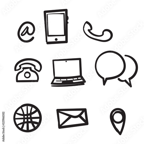 collection of hand drawn web symbol for web computer and mobile illustration isolated background
