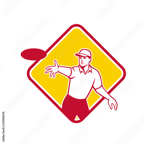 Disc Golf Player Throwing Mascot Diamond
