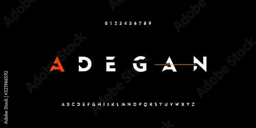 Fototapeta Sport and action technology typography alphabet fonts with bold style. Strong and power letter font. Vector illustration