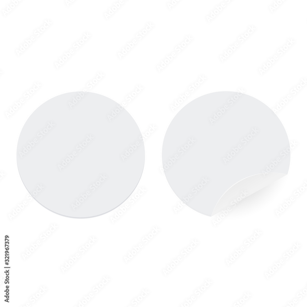 The round adhesive sticker is blank, simulated with curved corners. Blank white circular stripe And white circle vector sticker, icon illustrations and vector The round adhesive sticker is blank, simulated with curved corners. Blank white circular stripe And white circle vector sticker, icon illustrations and vector