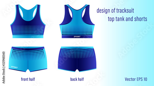 Design of tracksuit top tank and shorts