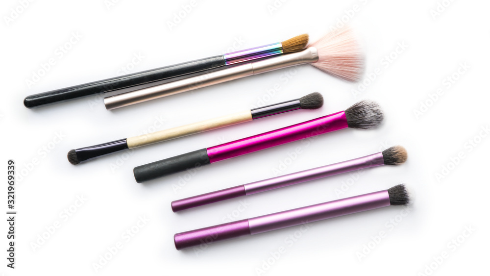 makeup brushes on a white background, isolate, stylist, decorative cosmetics makeup brushes on a white background, isolate, stylist, decorative cosmetics