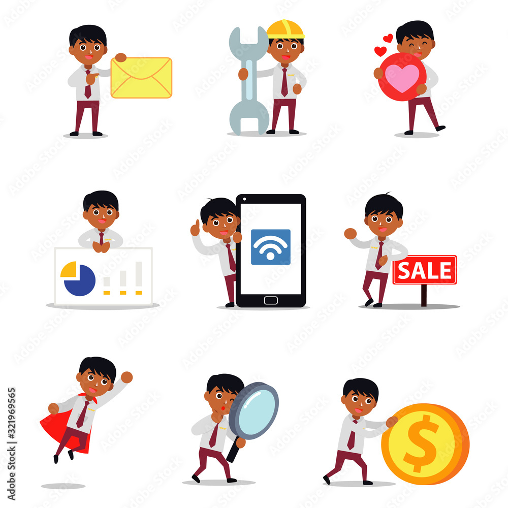 Set character of male air hostess helping the passengers during the flight. Set character of male air hostess helping the passengers during the flight.