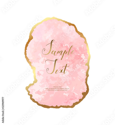 Crystal rose quartz gemstone slice coaster with golden border.