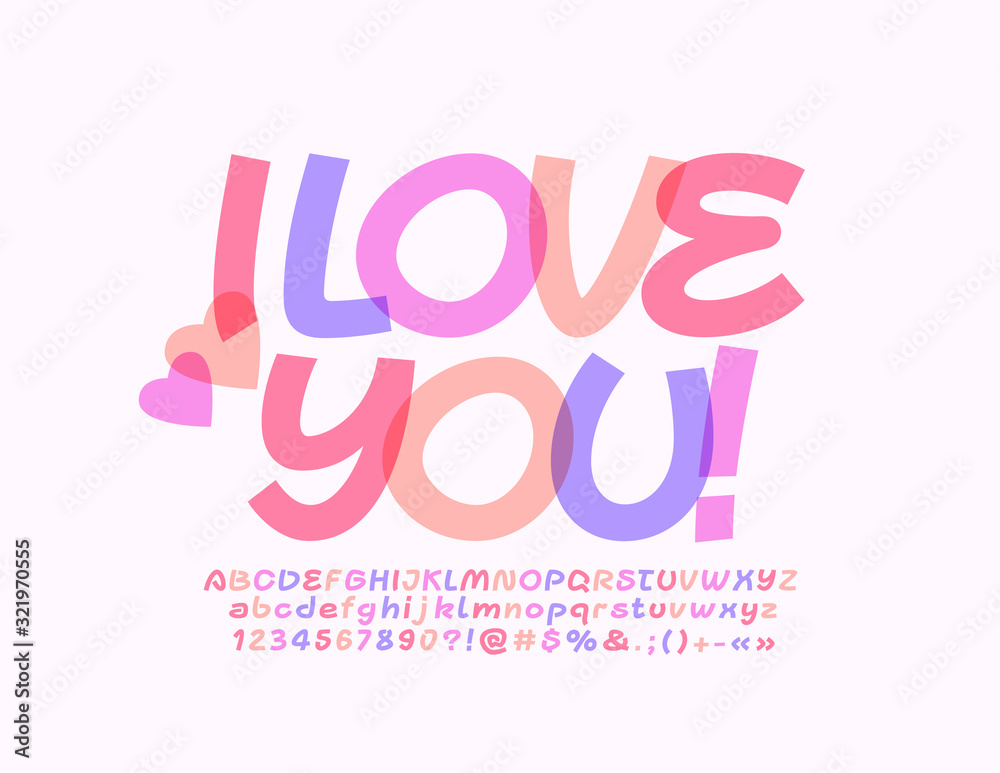 Plakat Vector Greeting Card I Love You. Watercolor handwritten Font. Artistic Alphabet Letters and Numbers.