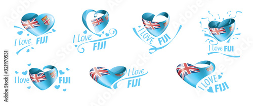 National flag of the Fiji in the shape of a heart and the inscription I love Fiji. Vector illustration