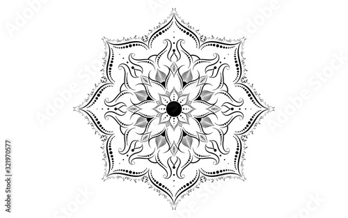 Circle pattern petal flower of mandala with black and white,Vector floral mandala relaxation patterns unique design with white background,Hand drawn pattern,concept meditation and relax