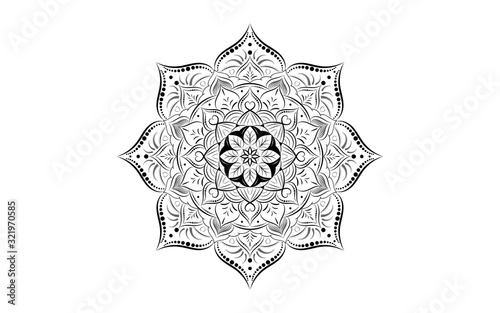 Circle pattern petal flower of mandala with black and white,Vector floral mandala relaxation patterns unique design with white background,Hand drawn pattern,concept meditation and relax