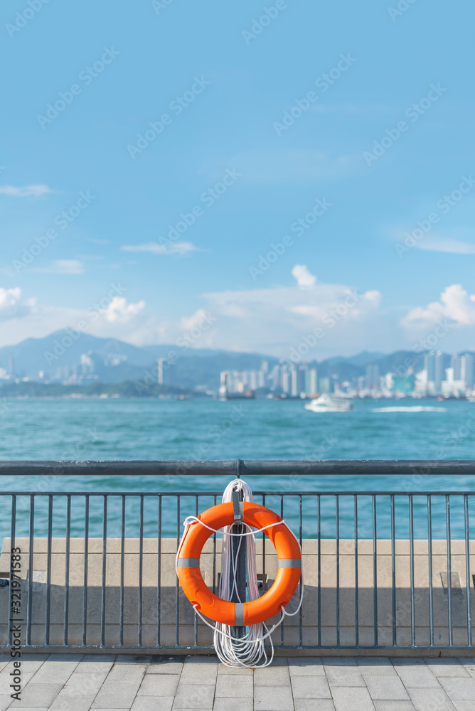 buoy on promenade in Hong Kong city
