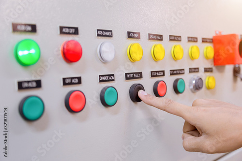 Engineer is check Electrical control panel in factory / Control panel System ready. photo